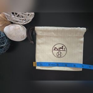 Hermes Cream Drawstring Logo Pouch with Brown Cord